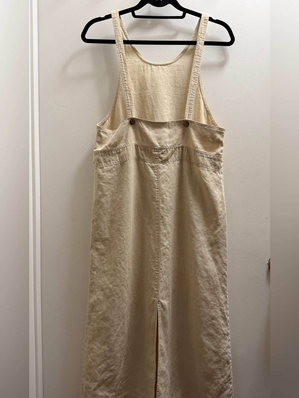 J. JILL 100% Hemp Pinafore Dress Jumper Tan Beige Maxi Pocket Slit XSP Lagenlook - Picture 4 of 9